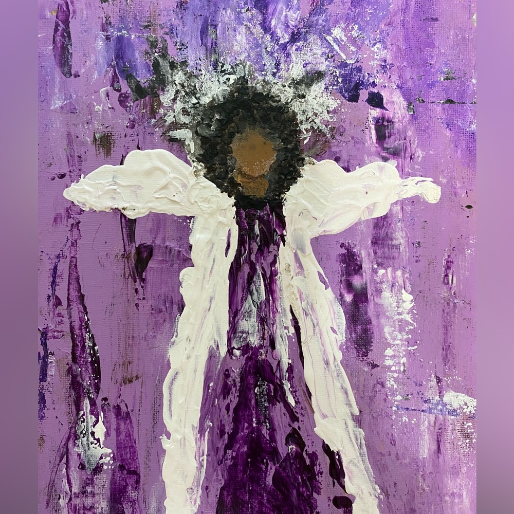 Abstract Angel Wall Art Print Framed-Purples and White made from my original art